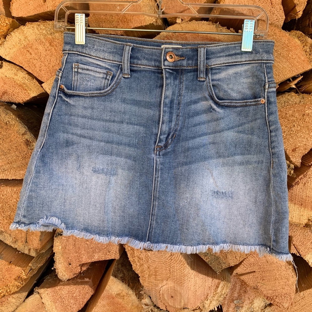 Denim Mini Skirt Frayed Hem Size Small Sneak Peek